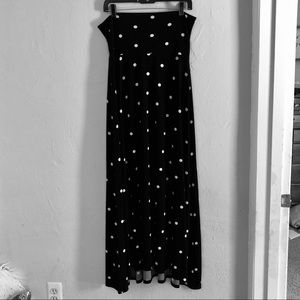 LuLaRoe Maxi Skirt in black with white polka dots.